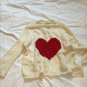 Wooden Ships Cream Sweater with Red Heart